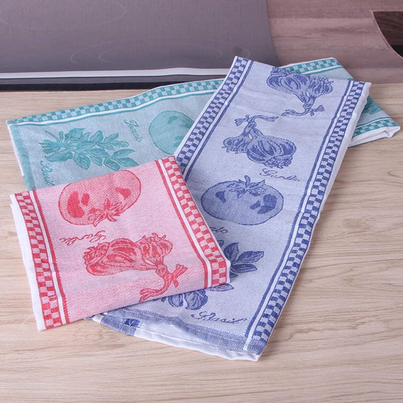 

3 color cheap high-end fashion jacquard fruits and vegetables absorbent dry clean cloth tea towel tablecloth 45*75