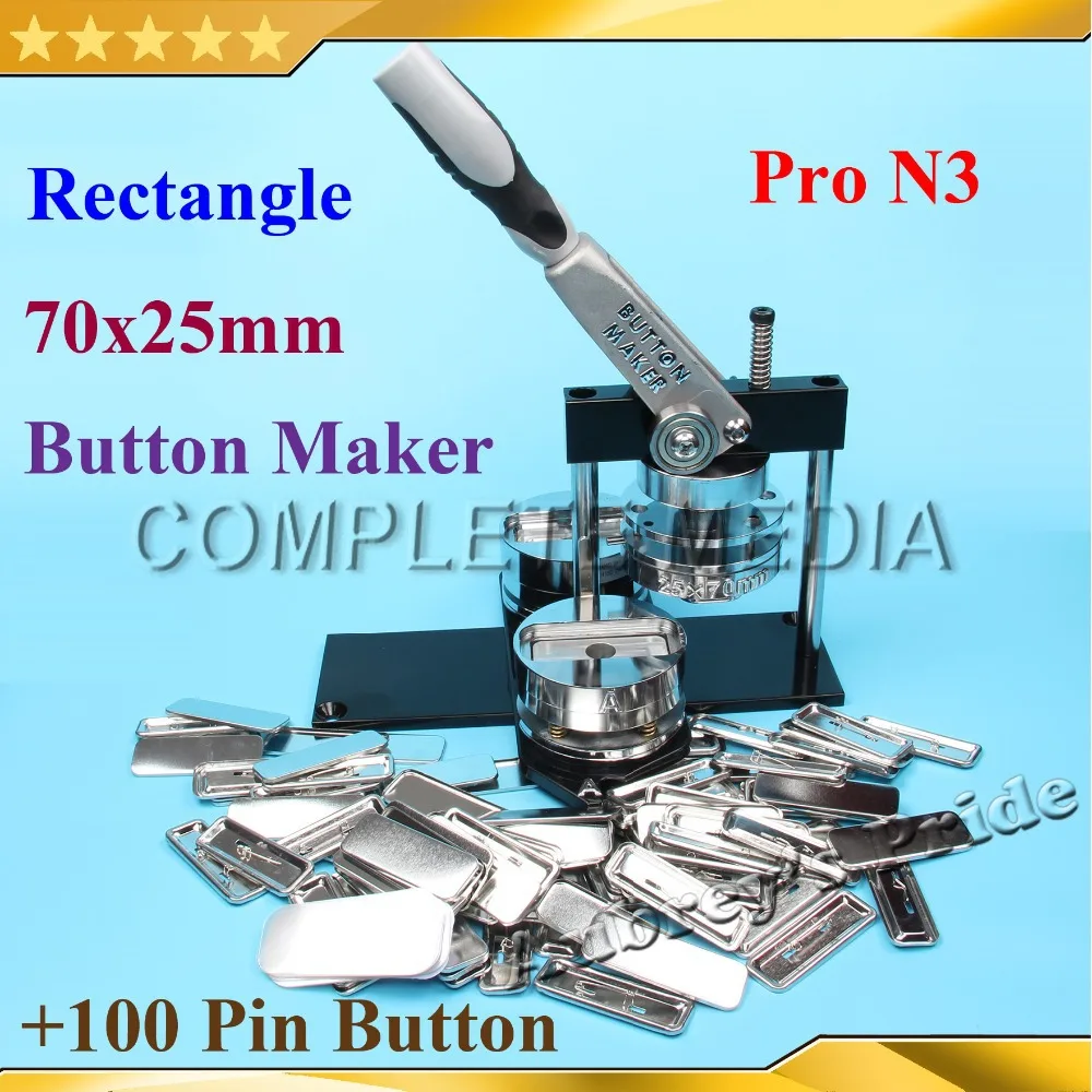 NEW Pro N3 Rectangle 70x25mm Badge Button Maker Machine +100 Set Metal