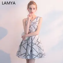 LAMYA 2019 vestidos De fiesta largos hasta la rodilla De un hombro vestidos De fiesta Vintage cortos De una línea vestido De noche vestido Formal De satén