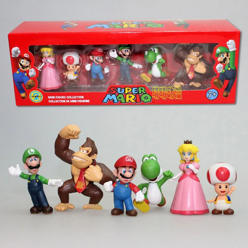 6pcs/Lot Super Mario Bros Princess Peach Toad Mario Luigi Yoshi Donkey Kong PVC Action Figure Toys Dolls Model