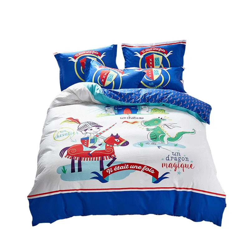 

3/4pcs Knight Cavaliers Spirit Bedding Set For Kids Cartoon Style Colorful Bed Cover Sheet Pillow Case 100% Cotton 2 Size S/L