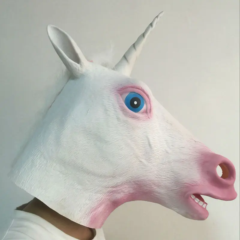 

Realistic Unicorn Head Latex Masks Full Face Halloween Horse White Mask Masquerade Party Cosplay Fancy Costume Props Adult Size