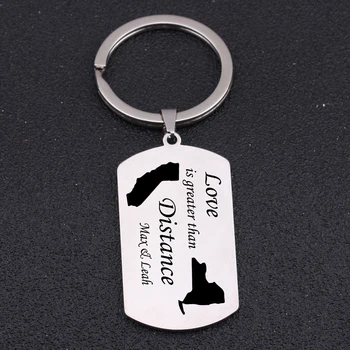 

"Love Is Greater Than Distance"Map Keychain Couple Long Distance Souvenir Jewelry Charm Key Pendant Boyfriend Girlfriend Gift