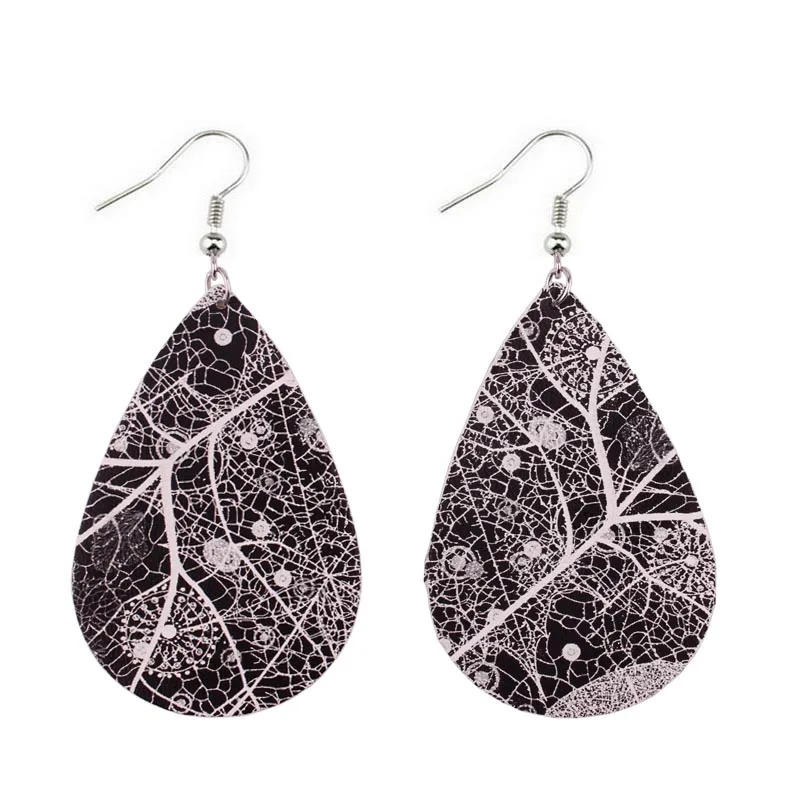 

2018 New Leaf Motif PU Leather Teardrop Earrings Fashion Jewelry Bohemian Women Statement Earrings Long Dangle Earings Wholesale