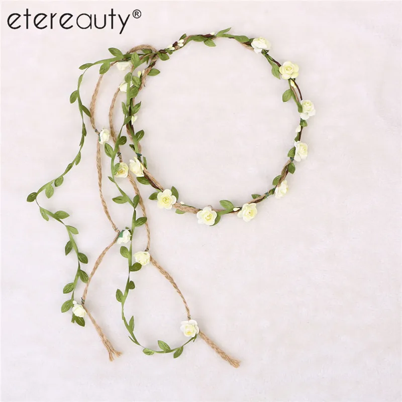 

ETEREAUTY Flower Crown Floral Wreath Headband Floral Garland Headbands Photo Props Hair Accessories (Off-white Color)