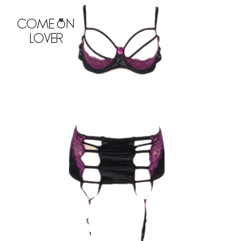 Comeonlover Half Cup Lingerie Thin Temptation Purple Open Bust Bra Set Plus Size Hollow Out Bandage Women Lingerie Set RI80418 Comeonlover Half Cup Lingerie Thin Temptation Purple Open Bust Bra Set Plus Size Hollow Out Bandage Women Lingerie Set RI80418