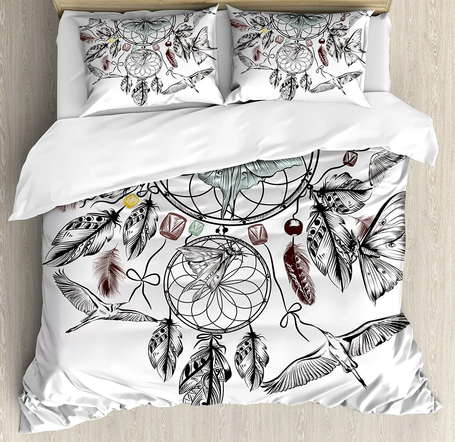 Ethnic Duvet Cover Set Collect Your Happy Dreams Quote With