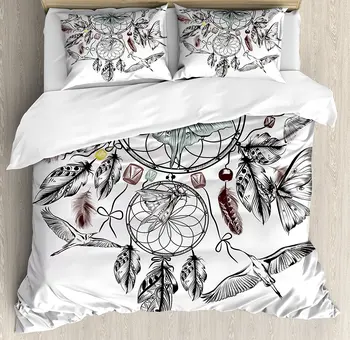 

Ethnic Duvet Cover Set Collect Your Happy Dreams Quote with Dreamcatcher Butterflies Aztec Pattern Bedding Set Multicolor