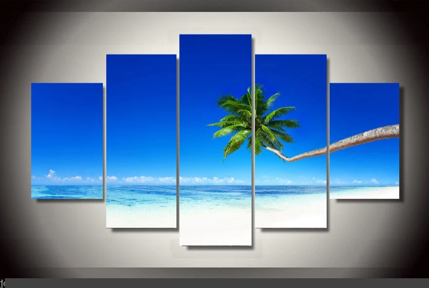 

Art Abstract Indoor Decor 20x35cmx2,20x45cmx2,20x55cm Tropical Palm beach print canvas poster decoratio print canvas 5 pieces