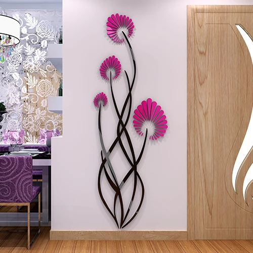 Billige Kreative Kunst blumen Acryl wand aufkleber wohnzimmer DIY kunst wand dekor aufkleber Eingang romantische spiegel wand dekoration