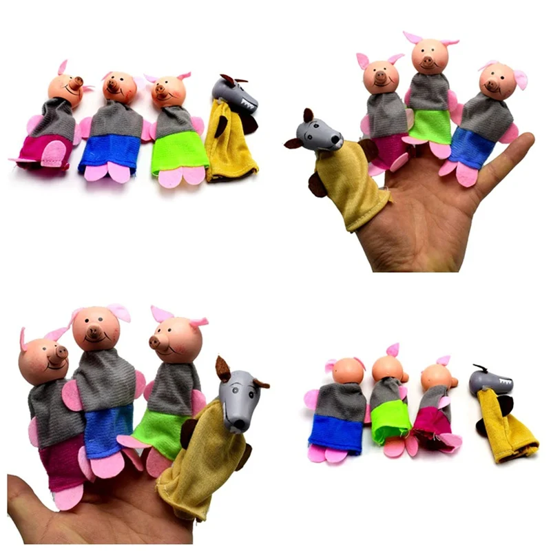 

5pcs/set Hot sale Cartoon Animal Finger Puppet Plush Toys Children Favor Three Little Pigs And Wolf Dolls Christmas Gifts