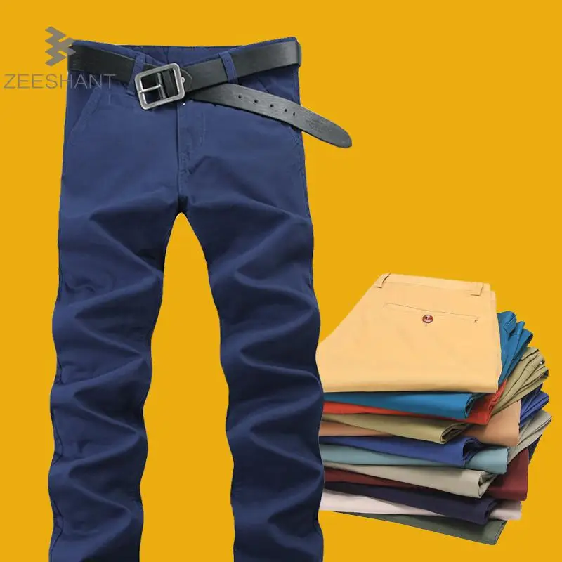 ZEESHANT Mens Slim Straight Work Pants Washed Mens Slim