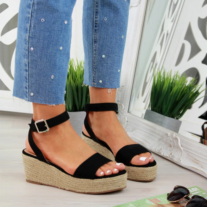 Stratford on Avon Sinewi Ambigüedad Sandalias de mujer 2019 zapatos de verano cuña de cuero de paja leopardo  plataforma correa de tobillo Femme Sandalia moda Casual bohemio nuevo D25| Sandalias de mujer| - AliExpress