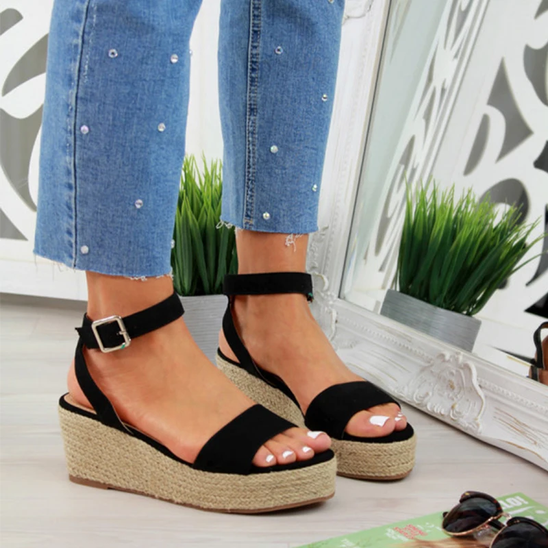 

Sandals Women 2019 Summer Shoes Wedge Straw Leather Leopard Platform Ankle Strap Femme Sandalia Casual Fashion Bohemian New D25