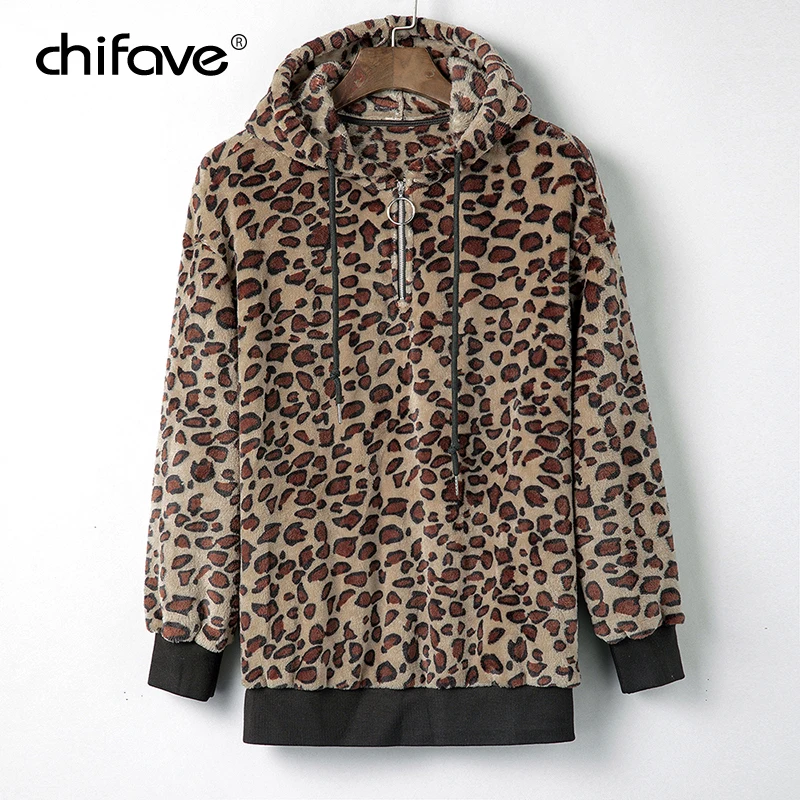 chifave 2018 Fashion Winter Woman's Sweatshirt Leopard Print Hoody Ladies Plus Sizes Casual Flannel Oversize hoodie Sweatshirts | Женская