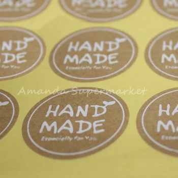 

1200pcs/lot 35*35mm 3.5cm Round White Hand Made Stickers Kraft Label Sticker DIY Handmade For Gift Cake Baking Sealing Sticker