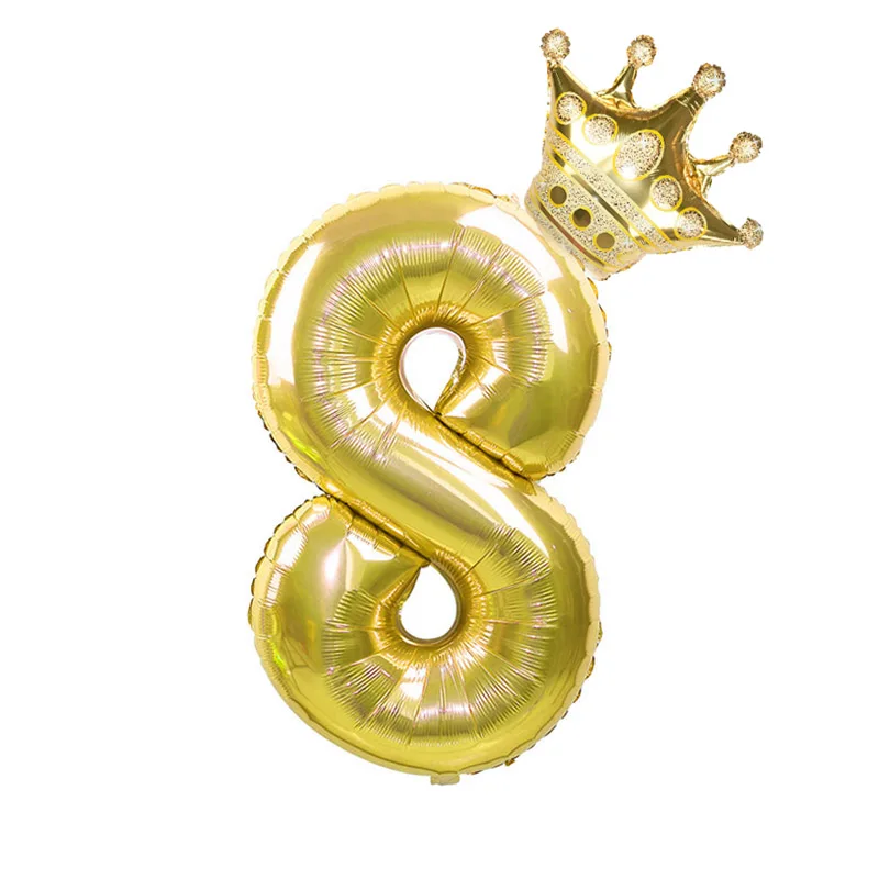 2 шт./лот, 32 дюйма, Корона из розового золота, цифра 0-9, фольгированный шар с короной для мальчиков и девочек, воздушный шар на день рождения, детский праздничный Декор - Цвет: Gold Number 8