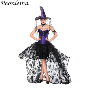 

Beonlema Sexy Costumes Plus Size Woman Party Dress Purple Bustier Tops Retro Steampunk Corset Mesh Skirt Masquerade Ball Clothes