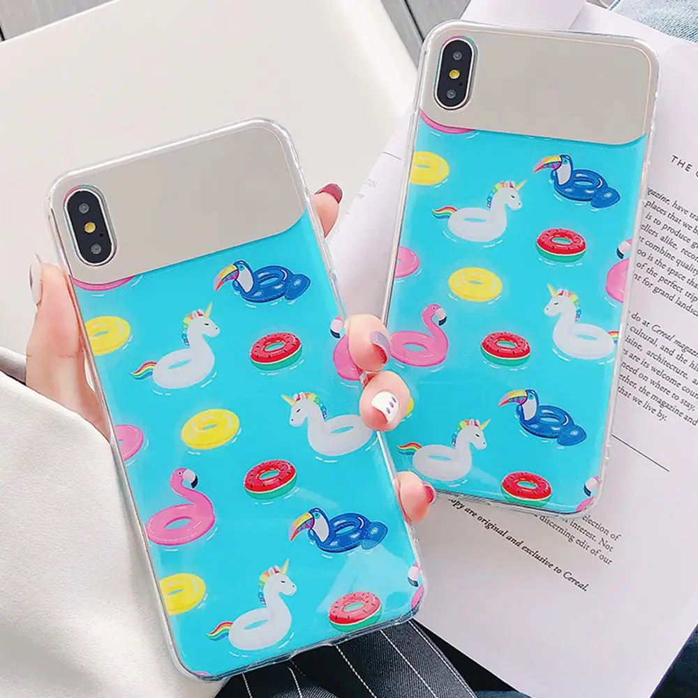 

unicorn mirror Acrylic case for iphone XR XS MAX X 7 8 6 6S plus case cover cute 3d cartoon patterned soft phone bag capa fundas