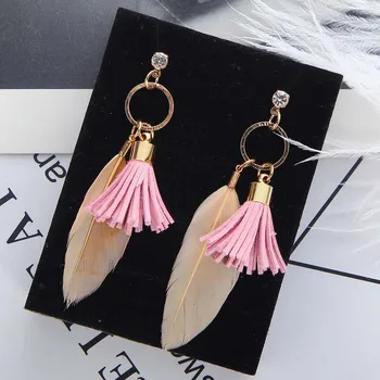 

New Listing 2020 Punk Fashion Earrings Lady Feather Fringe Fairy Circle Geometric Long Ladies Earrings Wholesale Sales
