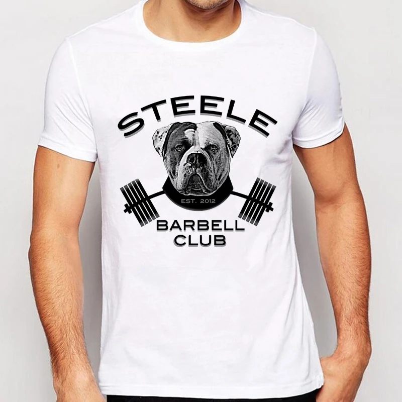 2019 New Steele Barbell Club Print Men's T shirt Funny Dog Animal Skull