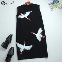 Бренд vestido 2017 Зимняя мода взлетно-посадочной полосы японского журавля Вышивка миди платье офис рукавов трикотажные Платья-свитеры