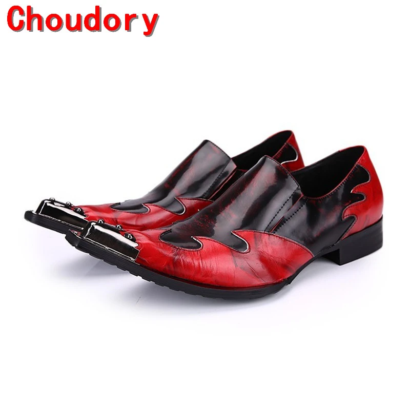 red spiked loafers