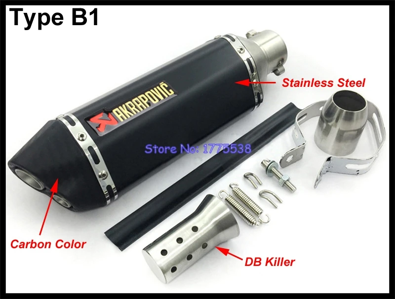 ID: 51mm L: 370mm Universal motocicleta Escape silenciador Escape Scooter Akrapovic Escape mufla doble orificio adecuado para la mayoría de motos