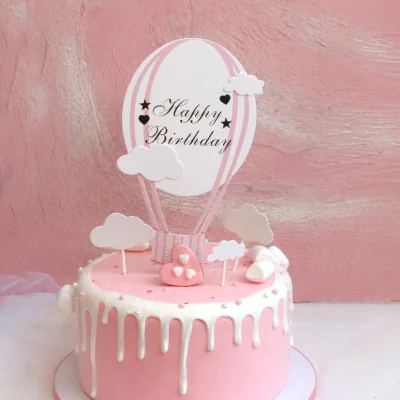 Огненный шар облака кекс Топпер дети счастливые топперы для торта на день рождения Свадебная вечеринка украшения торта Топпер 2 цвета - Цвет: Розовый
