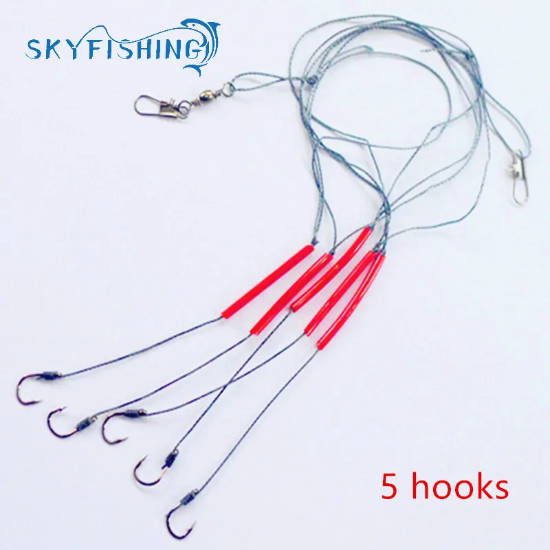 

2 packages/lot 5 hooks Fishhooks Red Strong PE Wire Strand Fishing Trace Swivel Fish Tackle Jig Hooks FISHING