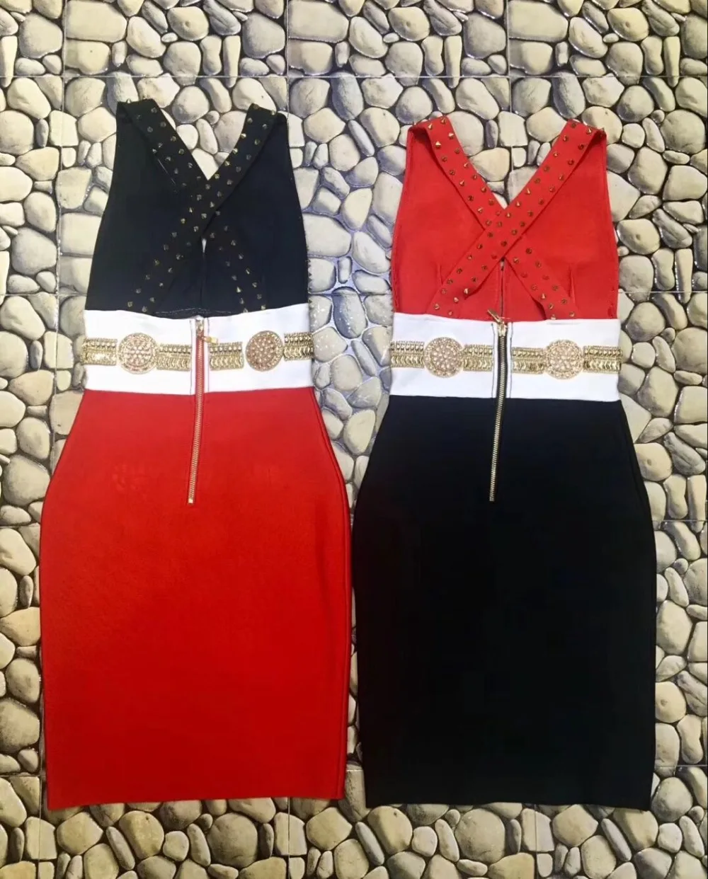Высокое качество черный красный геометрический длиной до колена мануальный Бисероплетение вискоза Бандажное платье вечернее платье