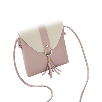 

Women Crossbody Messenger Bag PU Leather Tassels Hit Color Satchel Lady Small Shoulder Bags Best Sale-WT