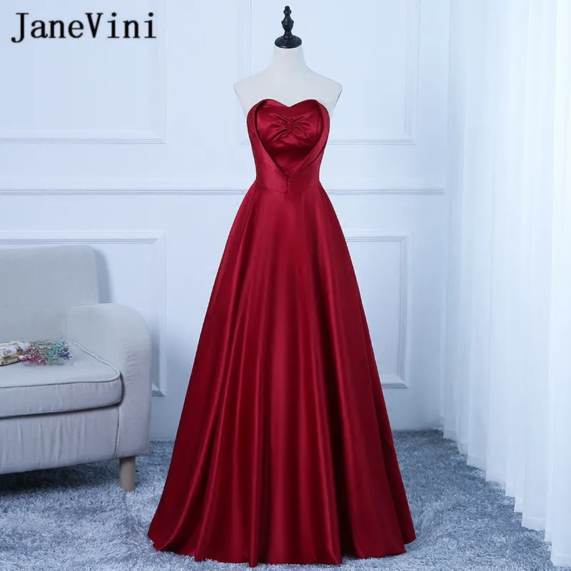 JaneVini Vestidos Chic Милая мама невесты платье 2018 Атлас линии большой бант бордовый Вечерние платья этаж Длина плюс Размеры