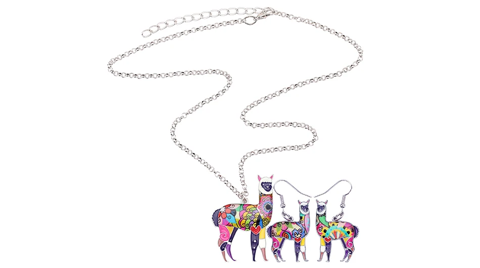 Bonsny, эмалевый сплав, Южная Америка, альпака, серьги-подвески в форме капли, ожерелье, цепочка, подвеска, ювелирные наборы, милые животные, бижутерия, подарок для женщин
