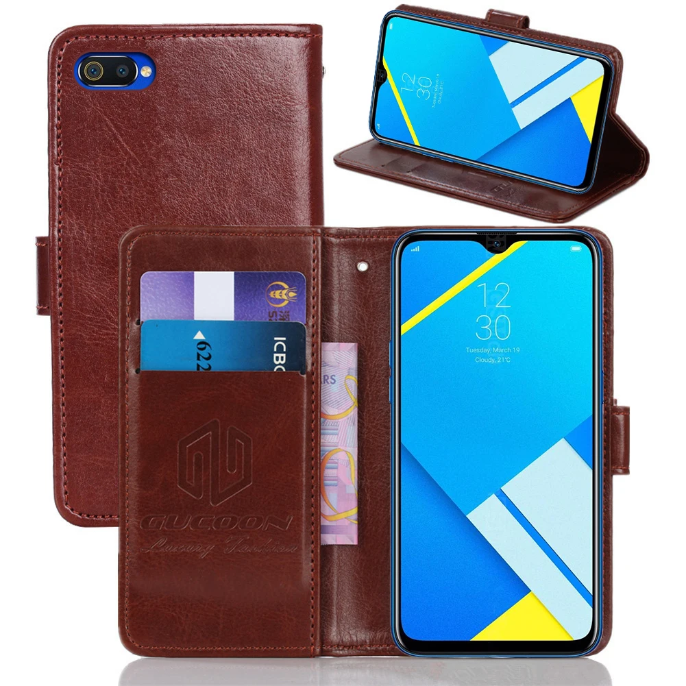 

GUCOON Classic Wallet Case for OPPO Realme C2 RMX1941 Cover PU Leather Vintage Flip Cases Fashion Phone Bag Shield