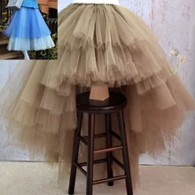 Стильная фатиновая юбка в стиле хиппи, Новое поступление, 2 разных цвета, шикарные юбки-пачки, асимметричная, высокая, низкая, многоярусная, длина до пола, длинная юбка