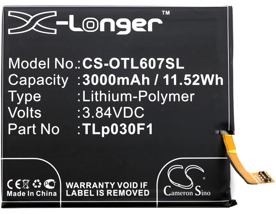 Аккумулятор Cameron Sino 3000 мАч TLp030F1 TLp030F2 для Alcatel One Touch Idol 4S OT 6070 6070K 6070O 6070Y|cameron sino|3000mah