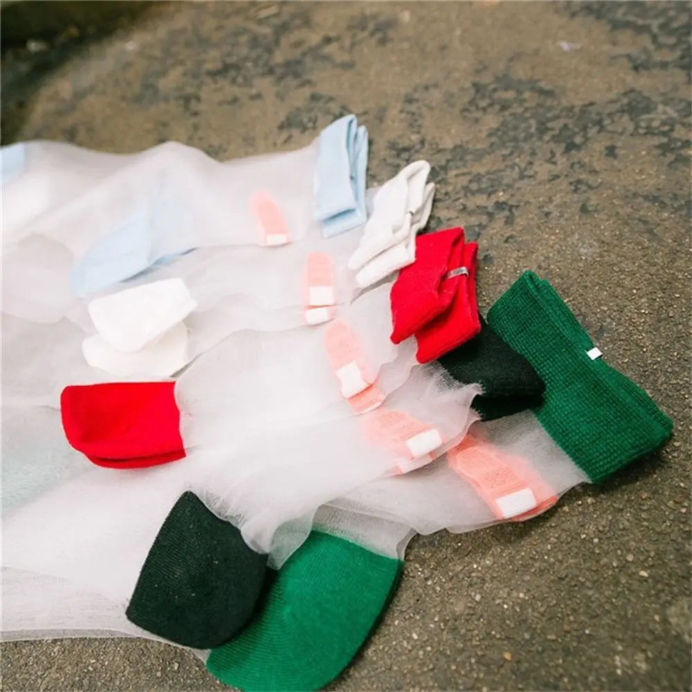 Unique Summer Women Transparent Socks Harajuku Stretch Band Aid OK Crystal Sock Lace Silk Art Short Socks Five Colors