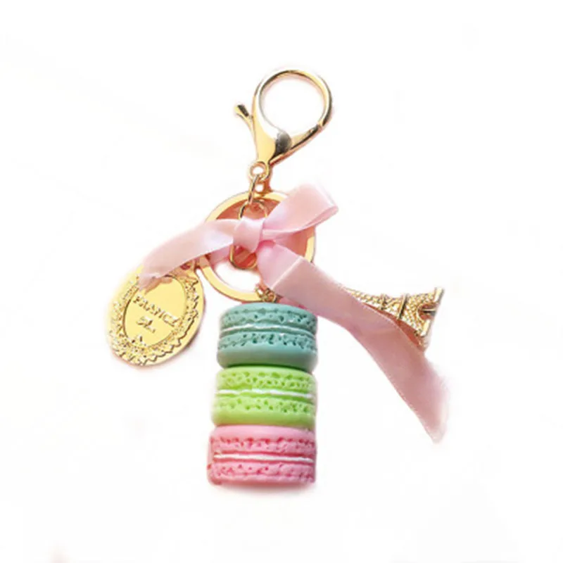 

Korea Creative Macarons Cake Colorful Gradient Ramp Eiffel Tower Keychain Car&Bag Accessory For Women Birthday gift Party