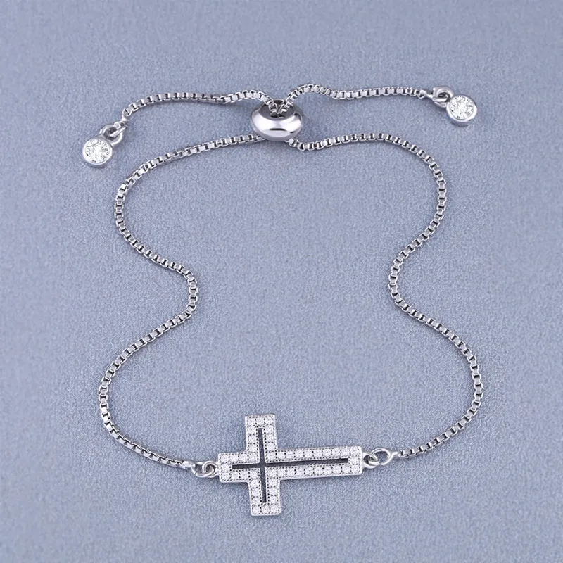 OCESRIO серебряный крест браслет для женщин цирконовая цепочка звено Регулируемый браслет с крестиком ювелирные изделия аксессуары Иисуса кусок brt-a17