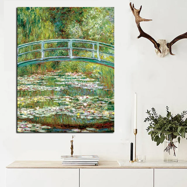 Bridge Over a Pond of Water Lilies by Claude Monet Printed on Canvas 3