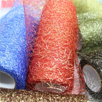 

New 15cm*10Y 10 Colour Gold Wire Tissue Tulle Roll Spool Craft Wedding Party Decoration Organza Sheer Gauze Element Table Runner
