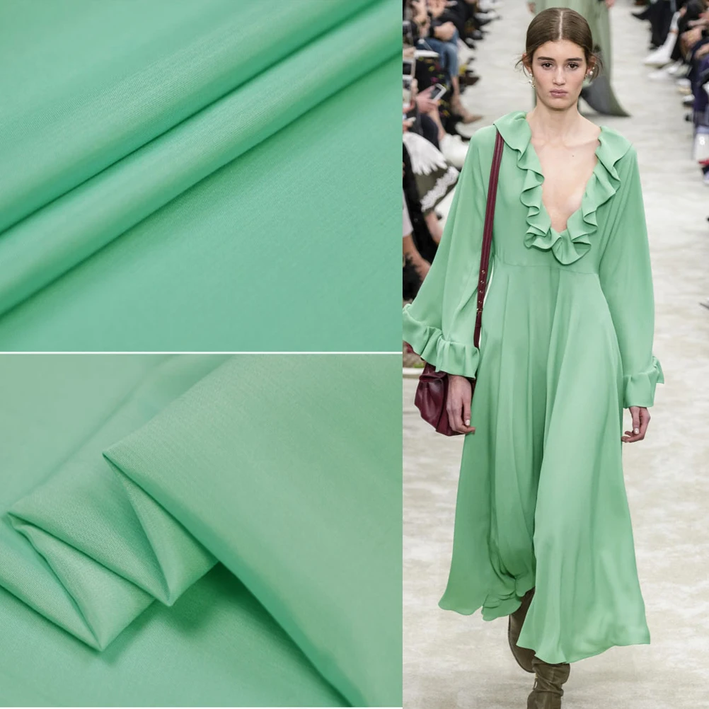 

Blue-green heavy silk cotton heavy crepe silk fabric cool summer fashion fabric 28Mm