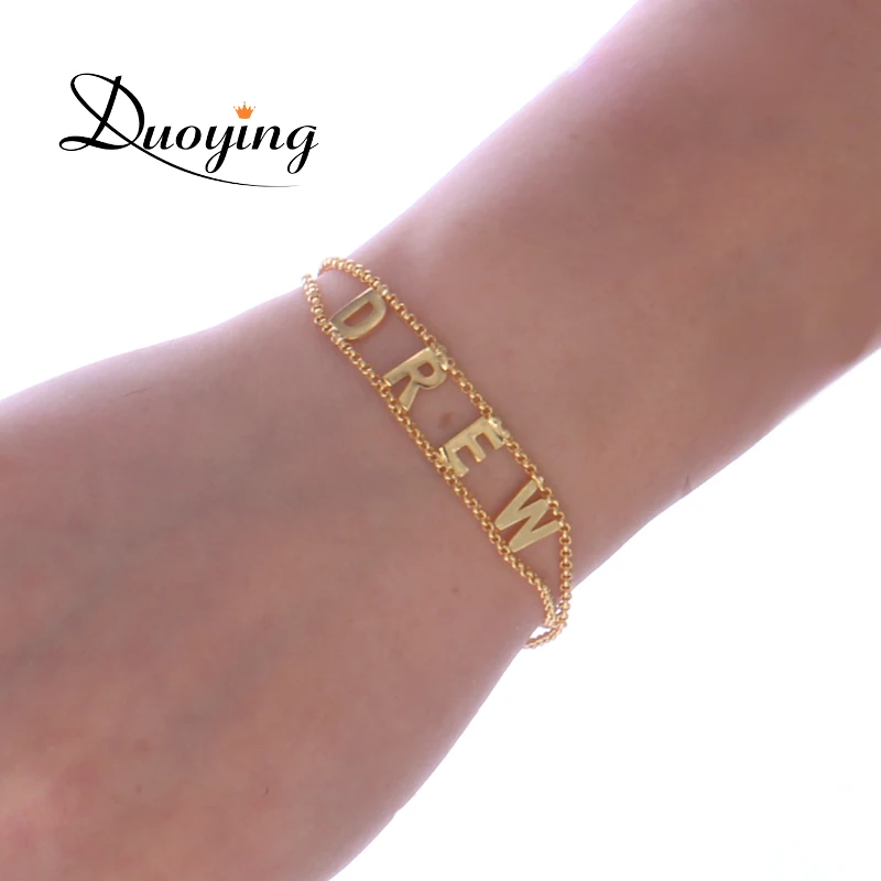 Duoying Double Chain link bracelet DIY Custom Capital Letter Bracelets
