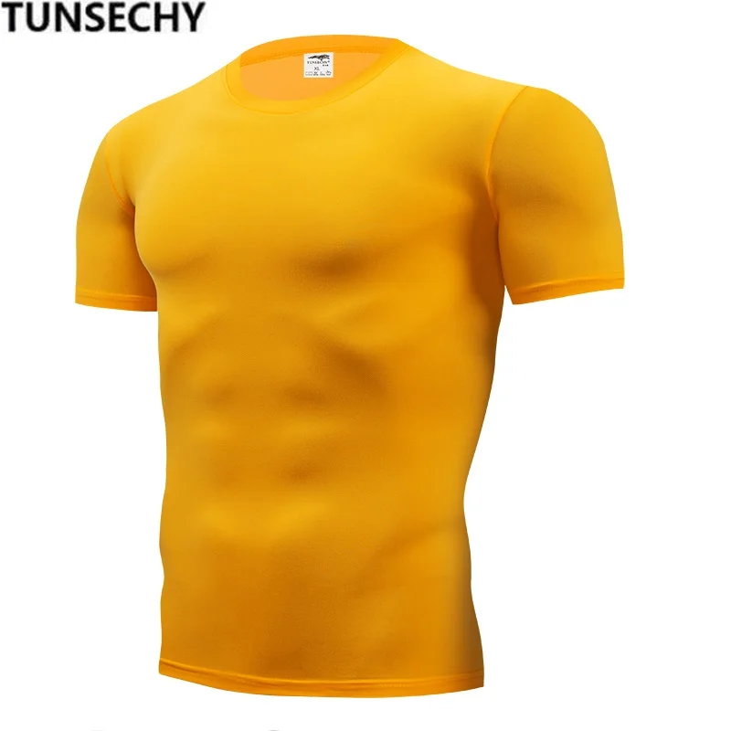 TUNSECHY Мужская одежда, футболки для фитнеса для мужчин, компрессионная облегающая футболка с коротким рукавом - Цвет: picture color