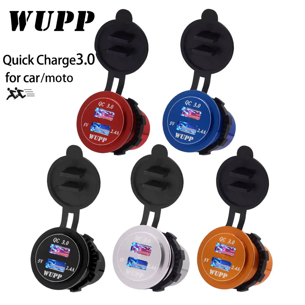 Автомобильное зарядное устройство WUPP быстрое QC 3 0 двойной USB 5 цветов алюминиевый