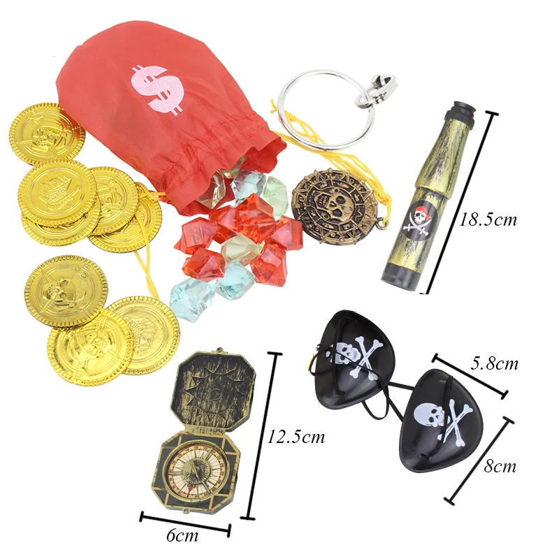 60 Pcs Pretend Play Nautical Pirate Treasure Toy Pirate Treasure Hunting Game Gold Coin Gem One-eyed Telescope Props Boy Toys
