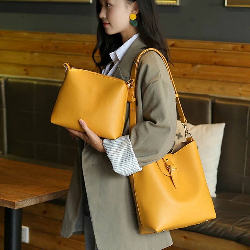

Luxury Fashion solid color simple capacity bucket bag Korean shoulder Crossbody bag Messenger Bag Handbags travel Tote B43-76