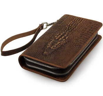 

Men Double zipper Wallets Genuine Leather Vintage Long Alligator Men's Clutch Bags Male Purse Real Leather business handy bag