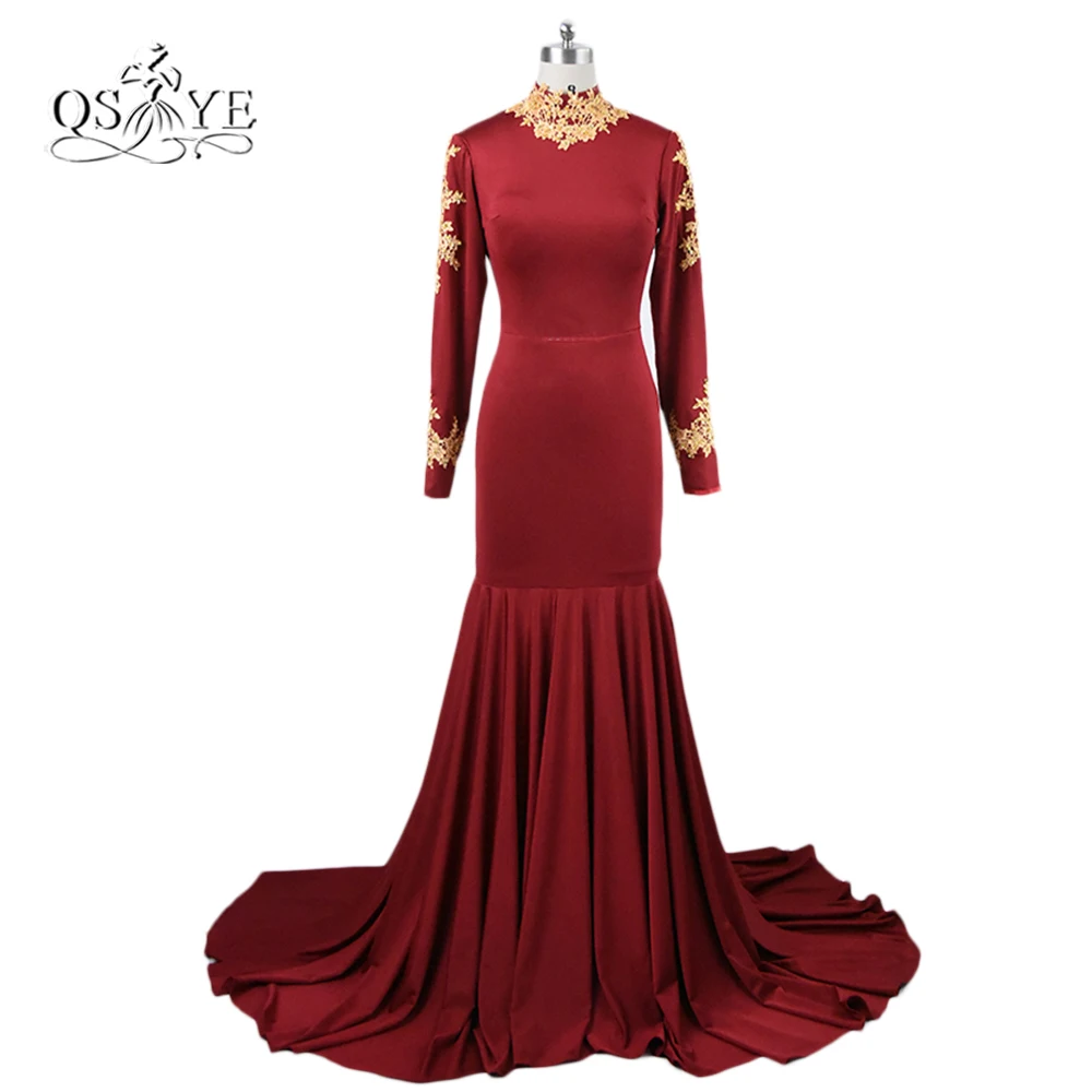 Afrikaanse Sexy Bourgondië Lange Mouwen Mermaid Prom Dress 2016 Gold Applicaties Lange Trein Rokken Formele Avond Gelegenheid Jurken Afrikaanse Sexy Bourgondië Lange Mouwen Mermaid Prom Dress 2016 Gold Applicaties Lange Trein Rokken Formele Avond Gelegenheid Jurken